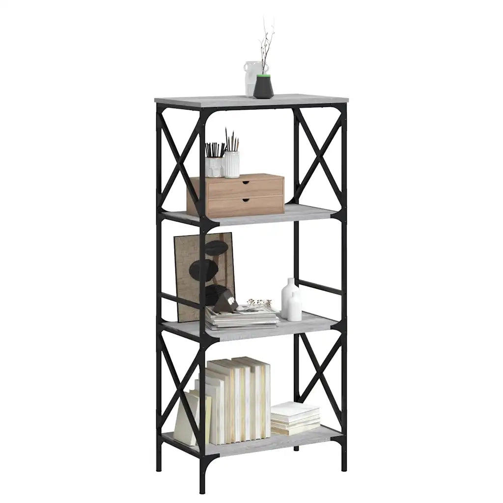 Libreria 4 Ripiani-Scaffale per Libri-Mobile di Stoccaggio Grigio Sonoma 59x35x132cm Legno Multistrato