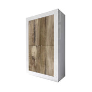 Buffet alto 4 porte, collezione ISORA, colori bianco lucido laccato e rovere chiaro