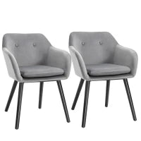 Set di 2 Sedie per Sala da Pranzo con Braccioli Imbottite e in Velluto, 54x56x74cm, Grigio