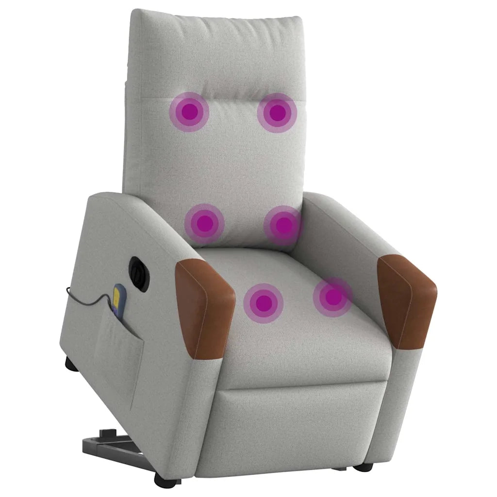 vidaXL Poltrona Alzapersona Massaggi Elettrica Grigio Nuvola Tessuto