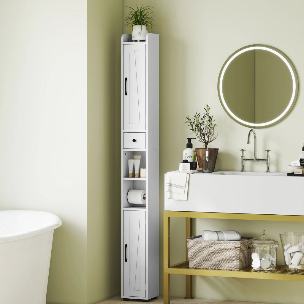 Colonna Bagno con 2 Ante e Ripiani Ajustabili ¨C Zephmum ¨C 20x20x185 cm Bianco