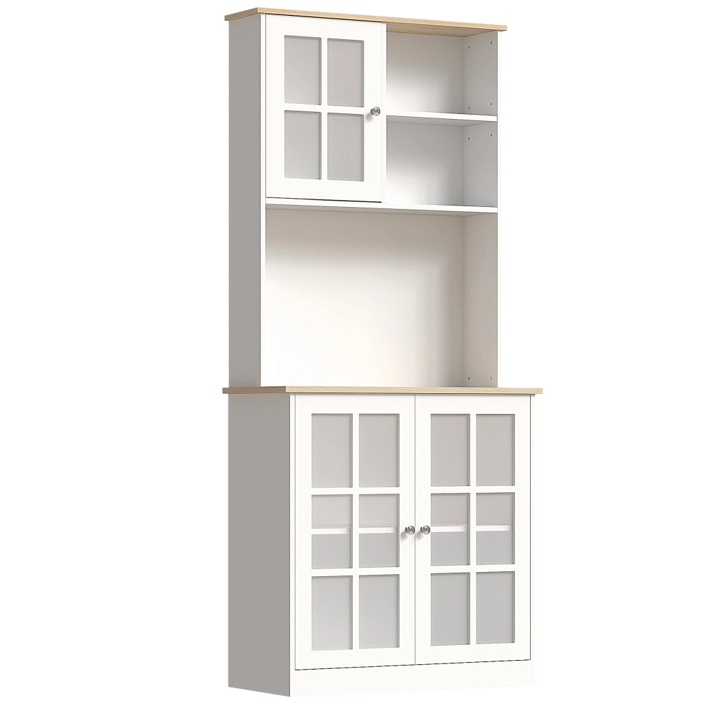 Mobile da cucina con ante a vetro ¨C zephmum ¨C 80x37x183 cm, bianco quercia