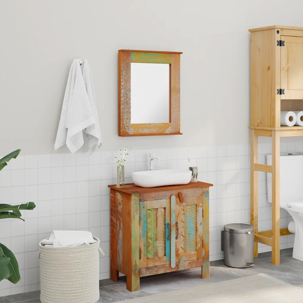 Armadietto in Legno di recupero solido per Bagno | Armadio da bagno con Specchio