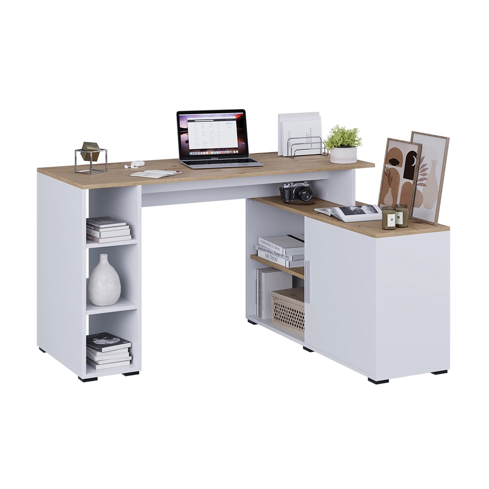 Vicco Scrivania angolare Bianco/Artisan 135 x 110 cm con ripiani