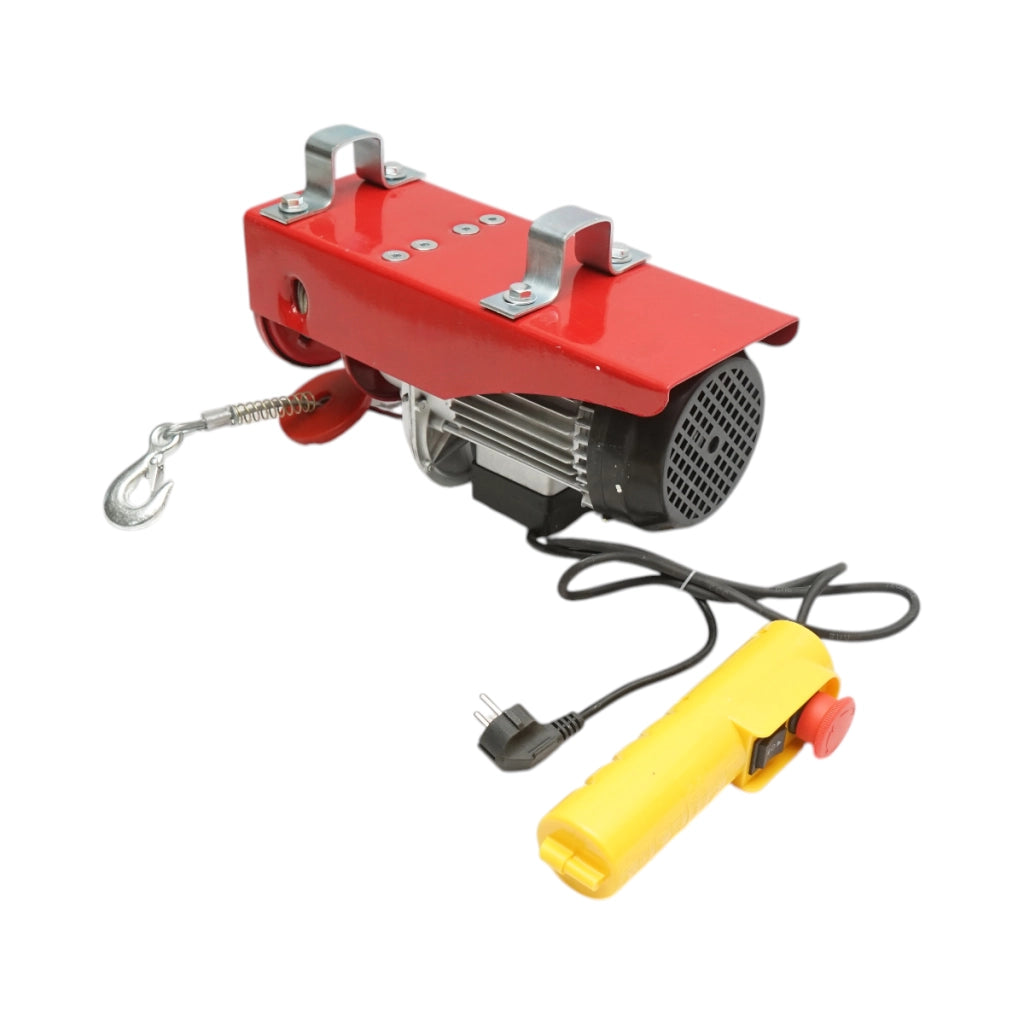 Paranco/gru elettrica 220V/50Hz 1150W, carico massimo 300/600Kg, velocità di sollevamento 5-10m/min, altezza di sollevamento 6-12m IP40