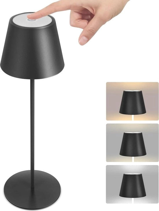 Lampada da tavolo esterna senza fili LED con batteria - Regolabile con tocco - 2700K-4000K - Bianco caldo - Bianco naturale - Impermeabile - Nero - Batteria - Per ristoranti, giardini e bar esterni