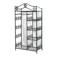 Armadio Guardaroba Appendiabiti con 5 Ripiani e 2 Tende, 84 x 42 x 158.5cm, in Metallo Nero con Decori a Fiori