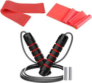 Set di allenamento - Corda elastica e molla di gomma rossa regolabile con impugnatura antiscivolo, cuscinetti a rulli e peso aggiuntivo per allenamento in casa, crossfit, pilates e sviluppo muscolare molla di gomma mat
