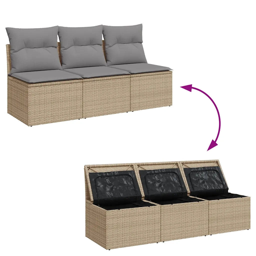 Divano da Giardino con Cuscini a 3 Posti-Sofa da Giardino-Divano da esterno Beige in Polyrattan 255478