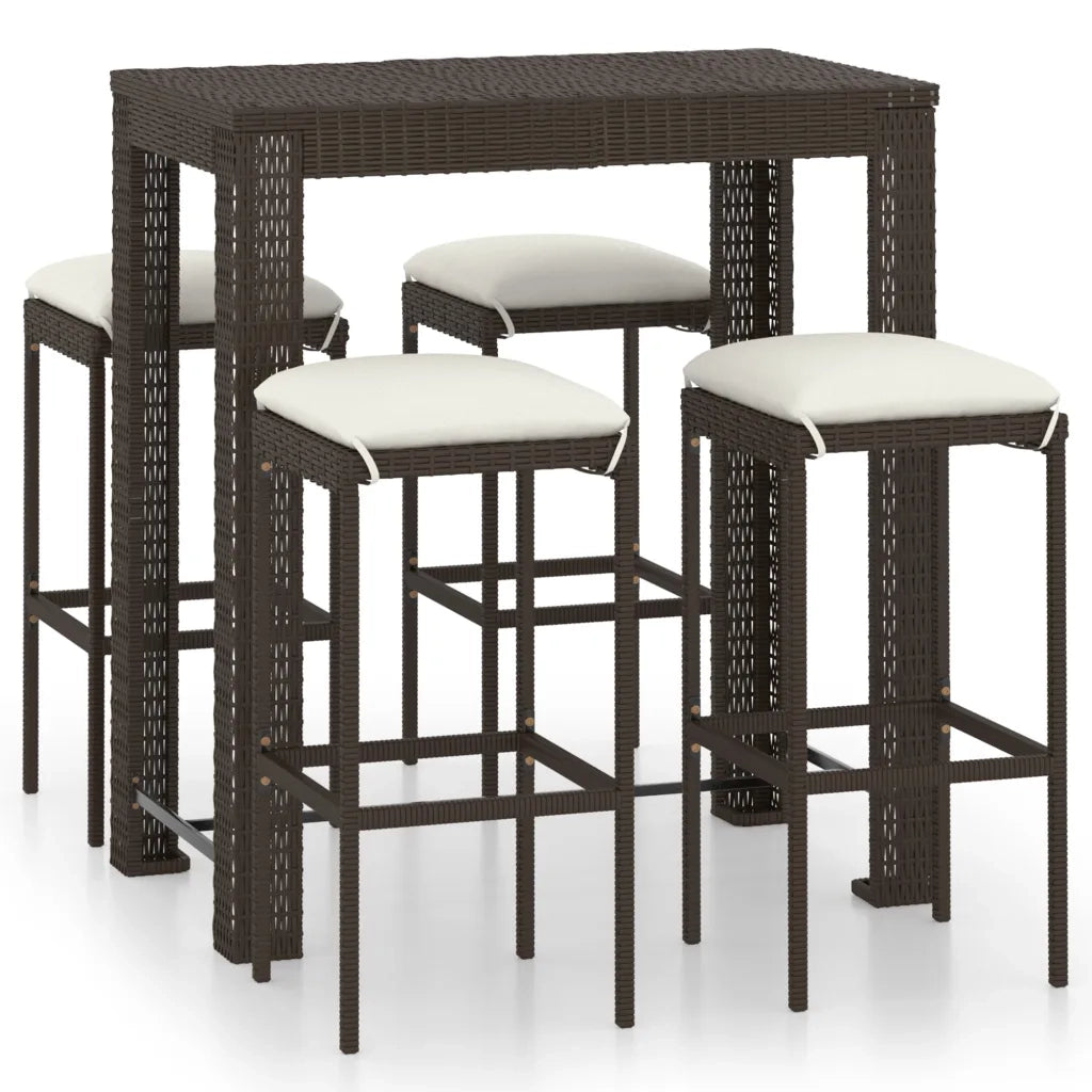 Set da Bar da Giardino 5 pz | Set Salotto da Giardino con Cuscini in Polyrattan Marrone