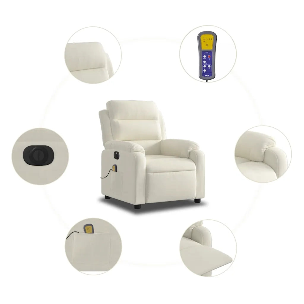 Poltrona Massaggiante Reclinabile Elettrica Crema Velluto 3205090