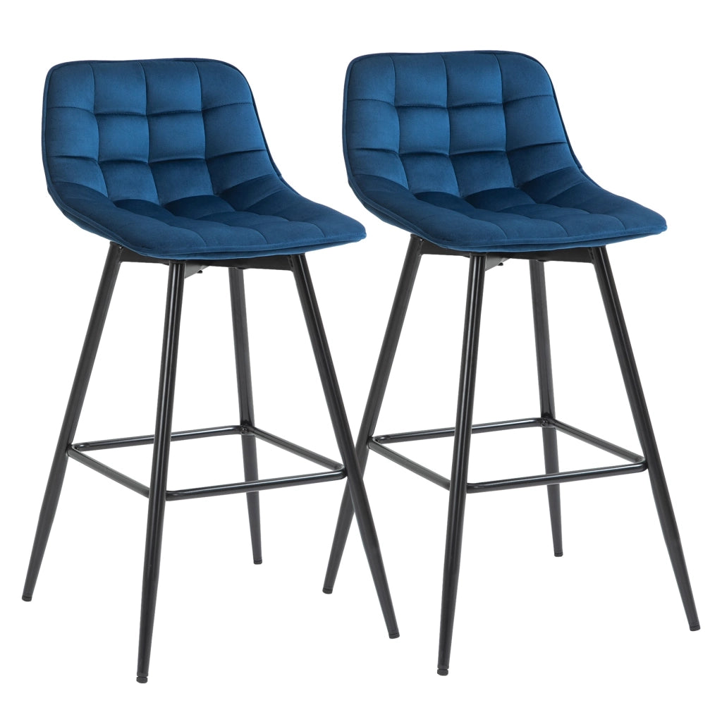 Set 2 Sgabelli Imbottite da Bar 45x47x88 cm in Metallo e Tessuto Vellutato Blu