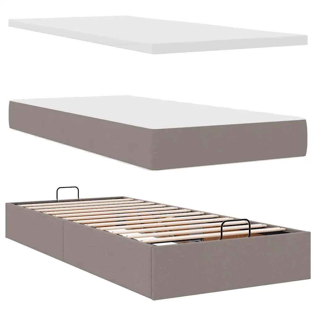 Struttura Letto Pouf con Materasso Tortora 90x190 cm in Tessuto 3311075