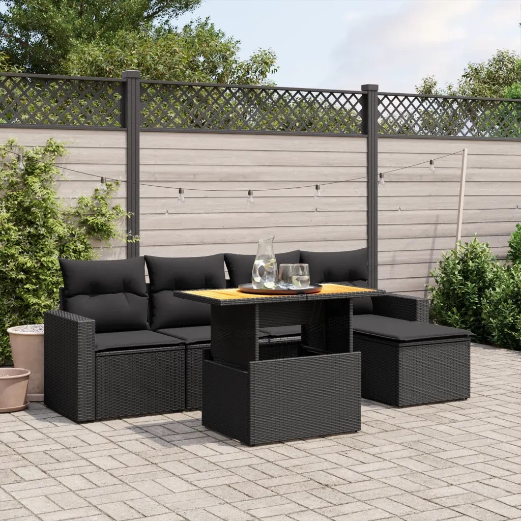 Set Divano da Giardino 6 pz con Cuscini Nero in Polyrattan 3271286