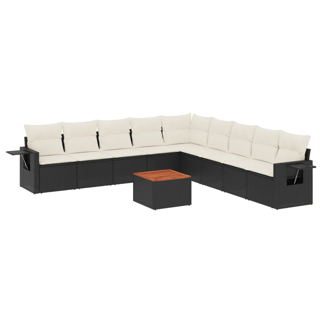 Set Divani da Giardino 10pz con Cuscini in Polyrattan Nero 3224607