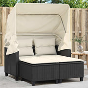 Divano Giardino 2 Posti-Sofa da Giardino-Divanetto da esterno Baldacchino e Sgabelli Nero Polyrattan 745071