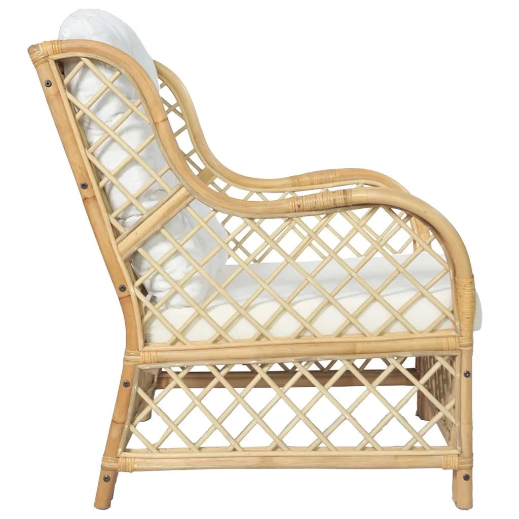 Poltrona | Sedia Relax con Cuscino in Rattan Naturale e Lino