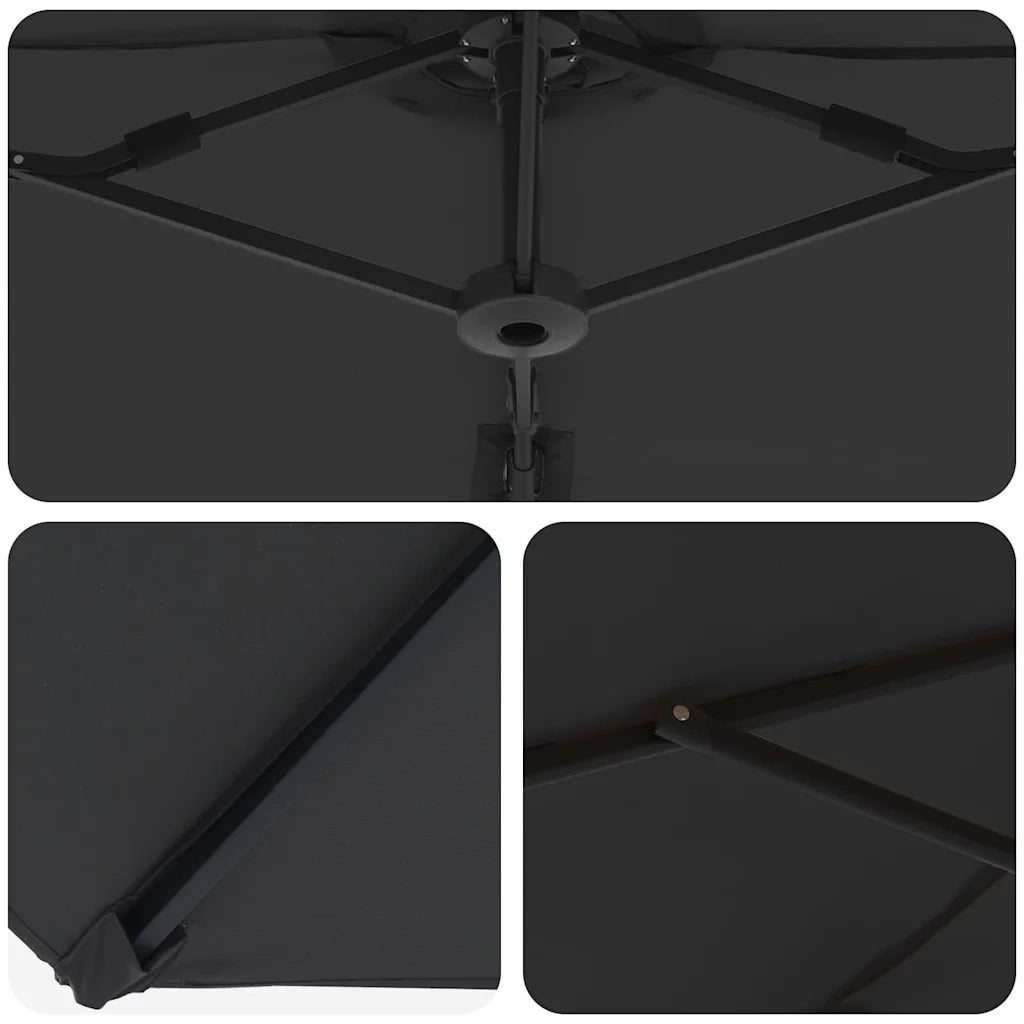 Ombrellone-Ombrello da giardino Nero 372 x 198 x 243 cm Poliestere e Alluminio