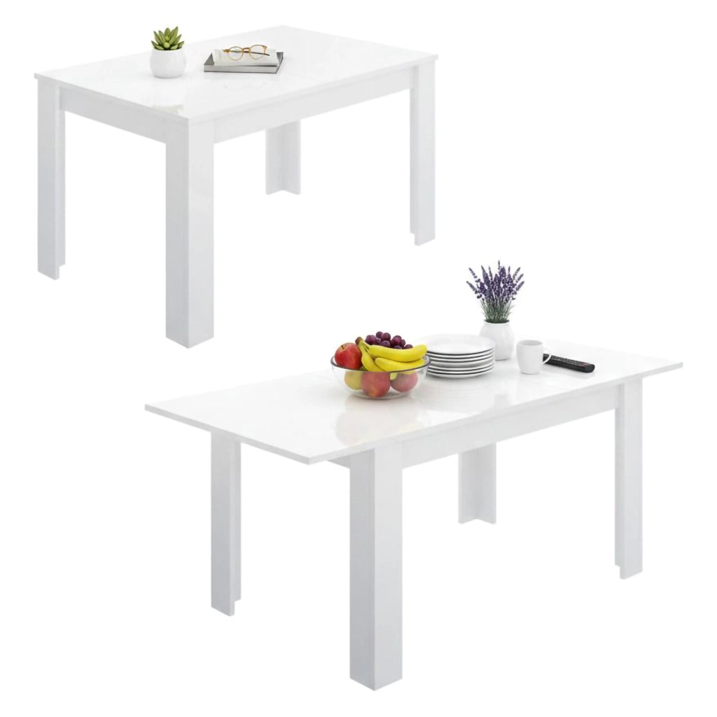 Tavolo allungabile Dencio, Consolle estensibile multiposizione, Tavolo da pranzo con allunga, 140/190x90h77 cm, Bianco