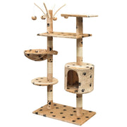 Albero per Gatti Tiragraffi Sisal 125 cm Zampe Stampate Beige 170483