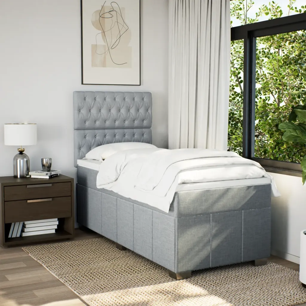 Giroletto a Molle con Materasso Grigio Chiaro 90x200 cm Tessuto