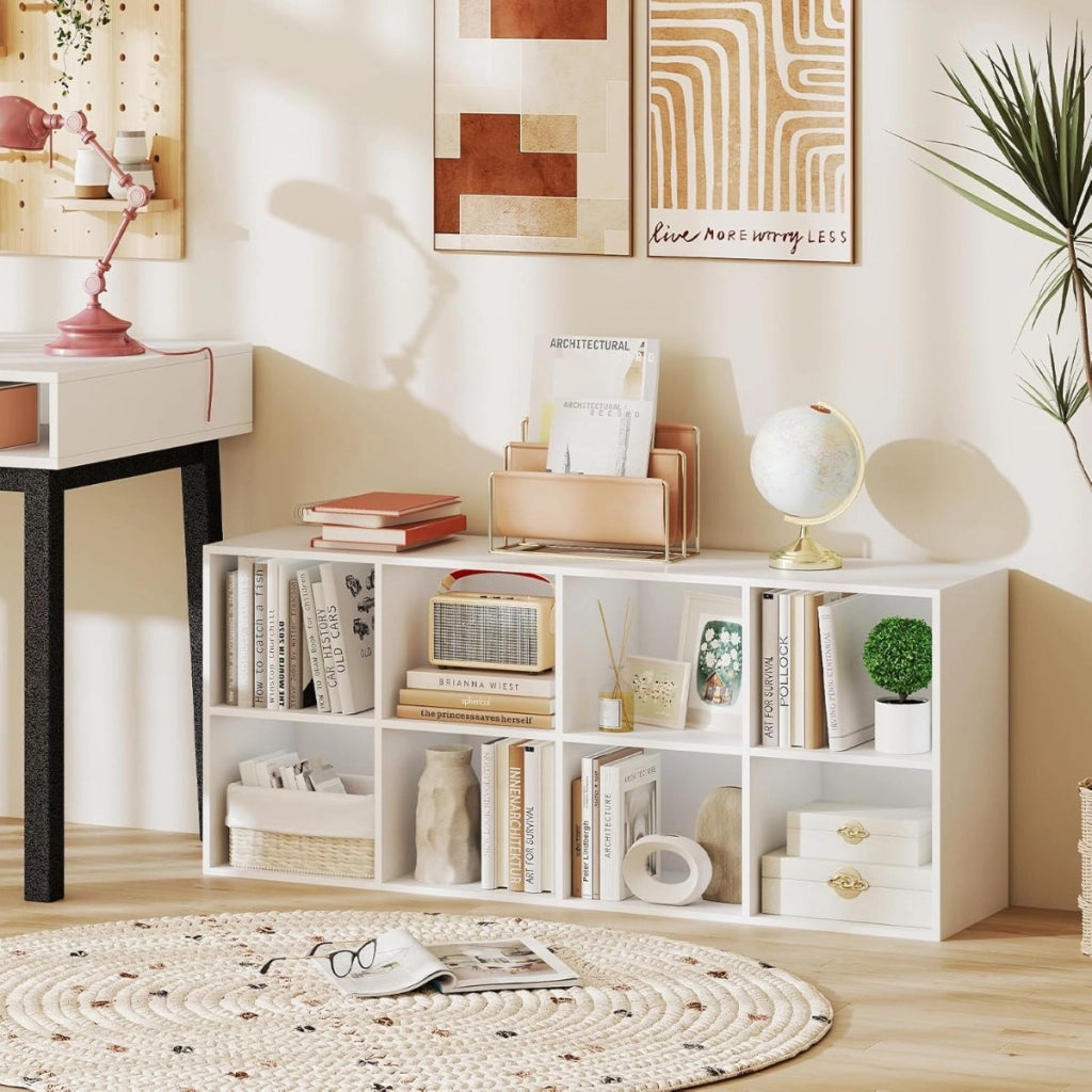 Libreria a 8 cubi con 2 kit anti-ribaltamento, Organizzatore di stoccaggio con capacit¨¤ di carico superiore a 80 kg Bianco-Librerie