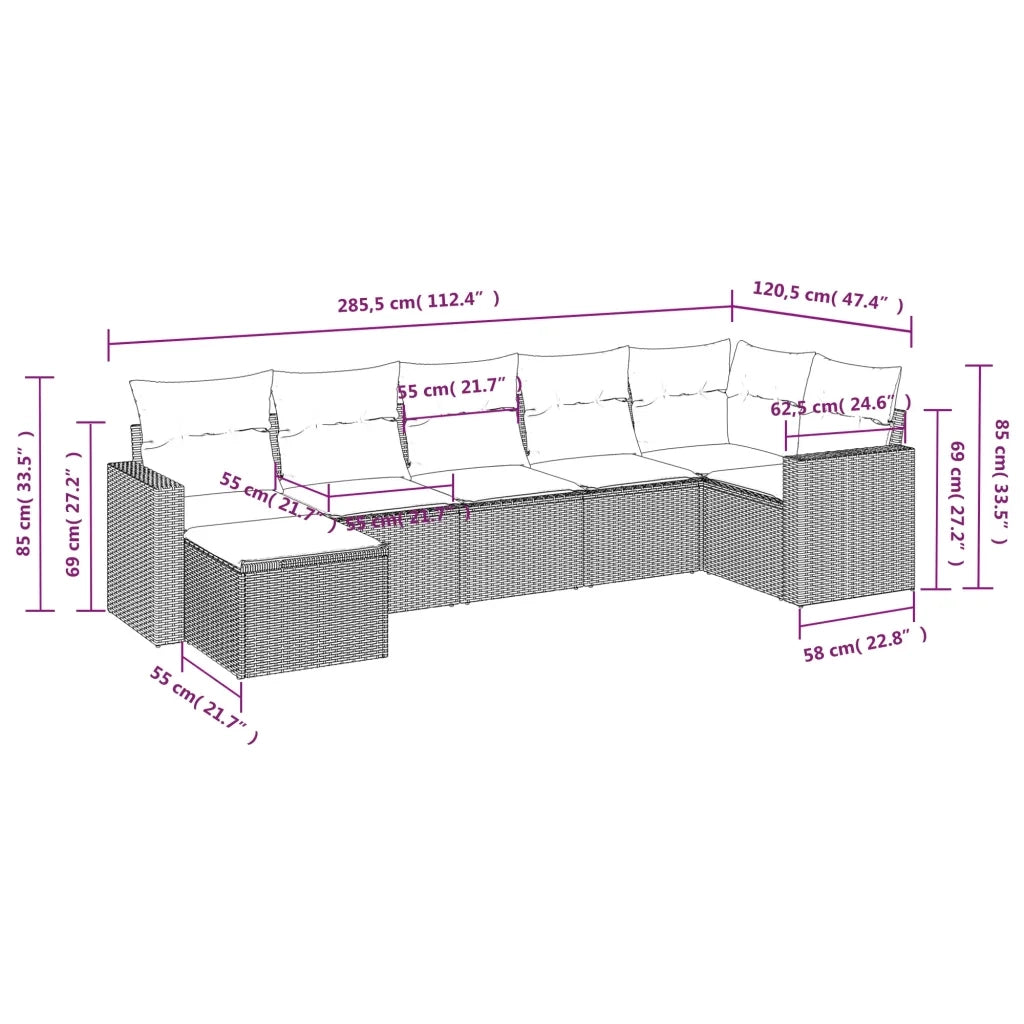 Set Divani da Giardino 7 pz con Cuscini Grigio in Polyrattan 3251617
