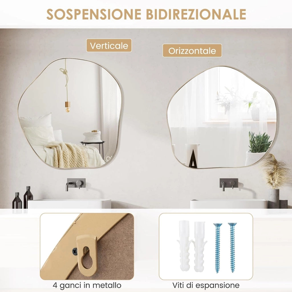 Specchio da Parete 75x70 cm, Specchio da Bagno a Forma Irregolare con Base Posteriore Premium, Specchio Decorativo per Soggiorno Ingresso Bagno (75 x 70 cm)