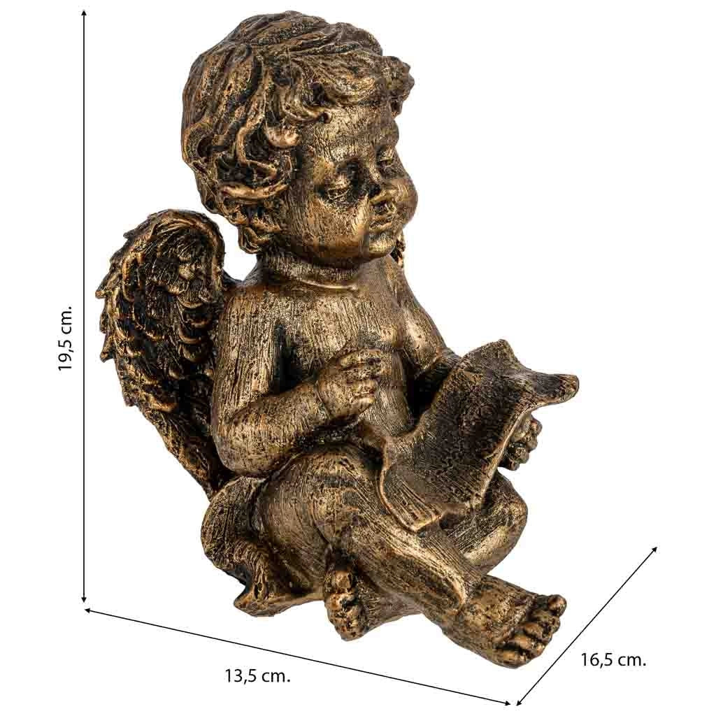 Statuetta decorativa a forma di angelo in metallo placcato oro 16,5x13,5x19,5h cm
