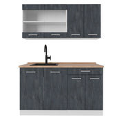 Vicco Cucina monoblocco Nero cemento/bianco 140 cm PL Rovere
