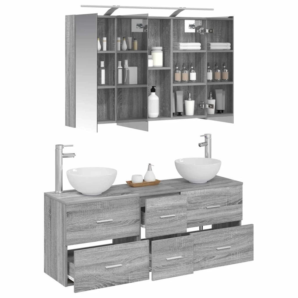 Set di mobili per il bagno 4 pcs Sonoma grigio 3406700