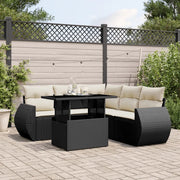Set Divano da Giardino 6 pz con Cuscini Nero in Polyrattan 3268526