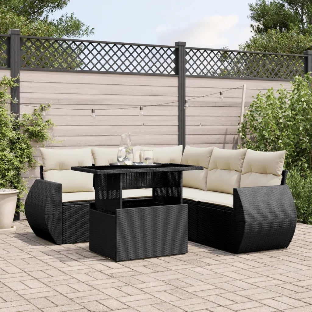 Set Divano da Giardino 6 pz con Cuscini Nero in Polyrattan 3268526
