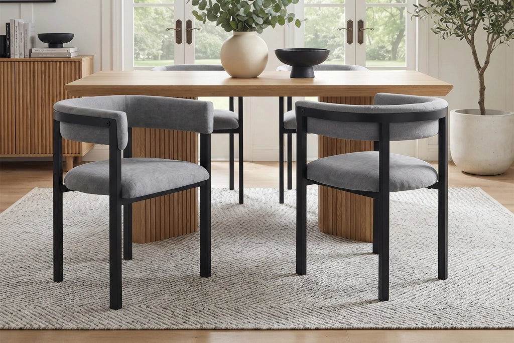 Set di 2 sedie da pranzo moderne in Chenille grigio, schienale curvo, struttura in metallo, portata 150 kg