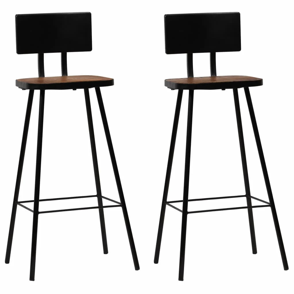 Set di due sgabelli da bar di design seduta in legno massello di recupero marrone scuro 1202188