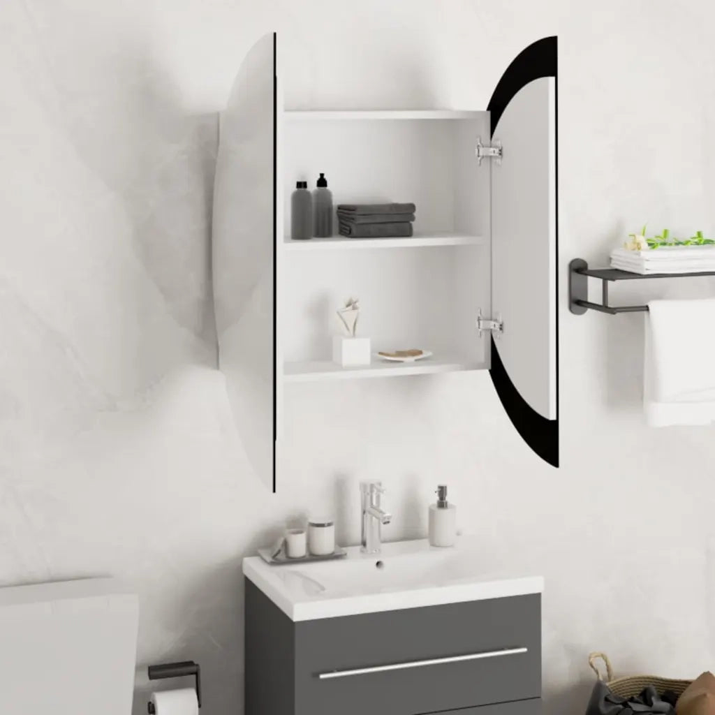 Armadio da Bagno con Specchio Rotondo e LED Bianco 54x54x17,5cm 345587