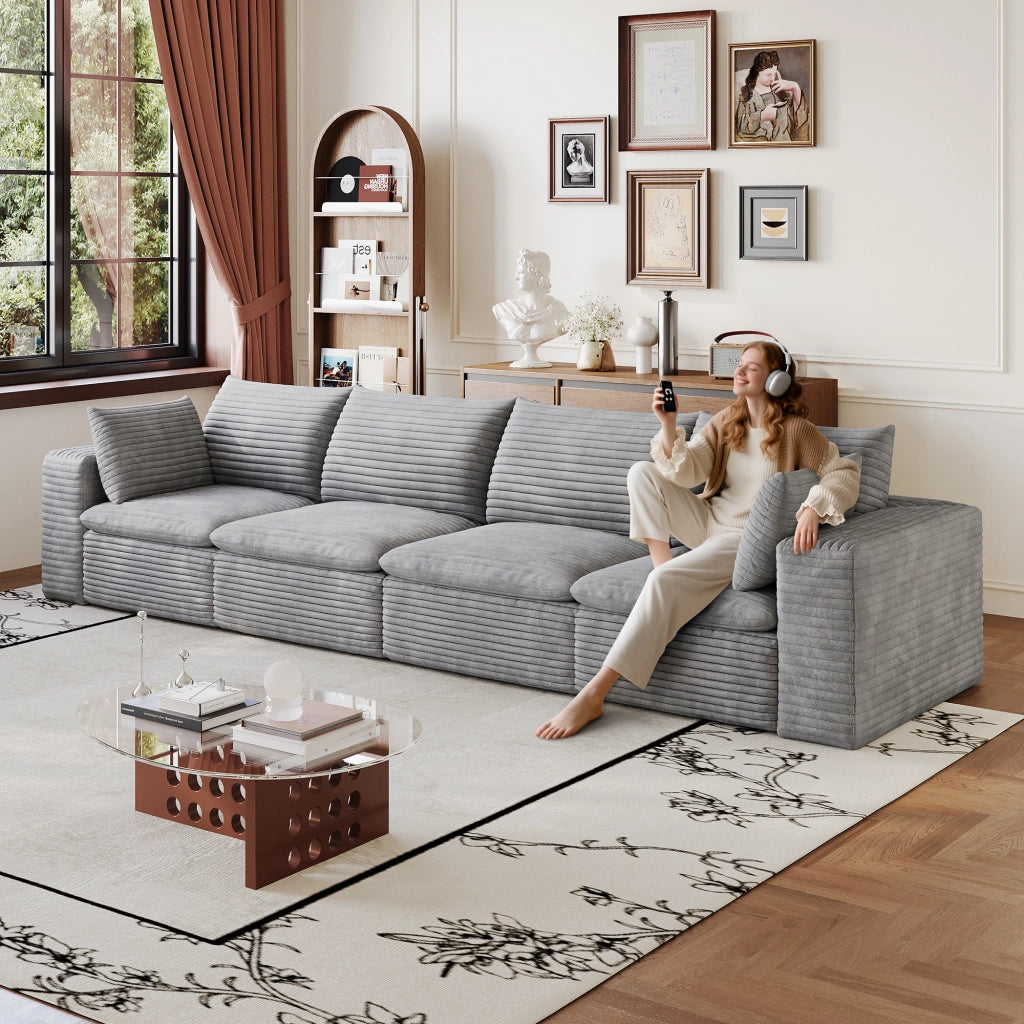 Divano Cloud 3 Posti in Velluto a Coste ¨C MINIMAL ¨C Grigio Scuro, 340cm, Imbottito, Sfoderabile