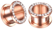 Orecchini con tunnel rosé dorato - con anelli espandibili - con pietre di cristallo - in acciaio inossidabile - ipoallergenici - leggeri e sostenibili - orecchini con tunnel