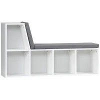 Libreria Panca 2 in 1 con 5 Scomparti Portaoggetti e 2 Cuscini, 108 x 30 x 60 cm, Bianco e Grigio