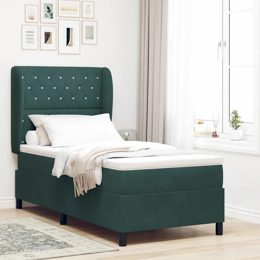 Letto a molle con materasso Verde Scuro 200 x 100 cm Velluto 3340865