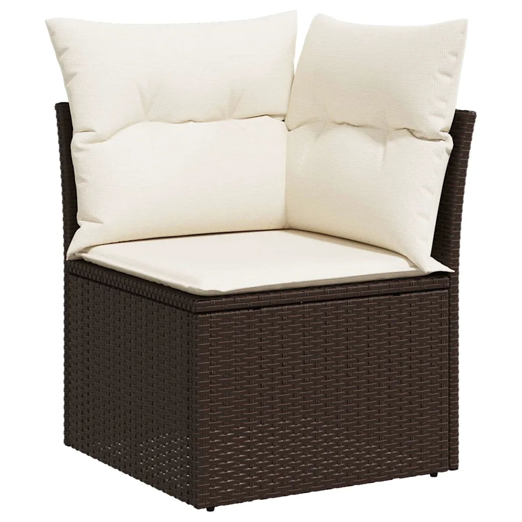 Divano Angolare da Giardino con Cuscini-Sofa da Giardino-Divanetto da esterno in Polyrattan Marrone 650445