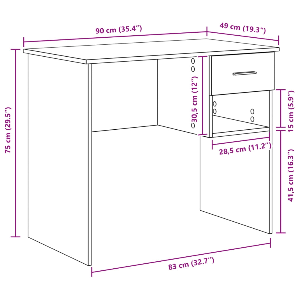 Scrivania con cassetti Rovere di Sonoma 90x49.5x75 cm legno massello