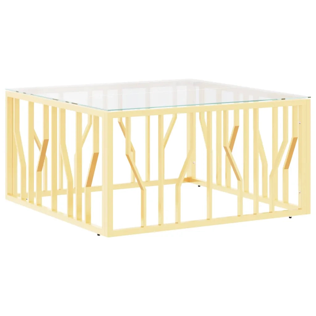 Tavolino da Salotto Oro 80x80x40 cm in Acciaio Inox e Vetro