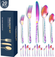 Set da tavola da 20 pezzi per 4 persone in acciaio inossidabile con decorazione a motivi lucidi