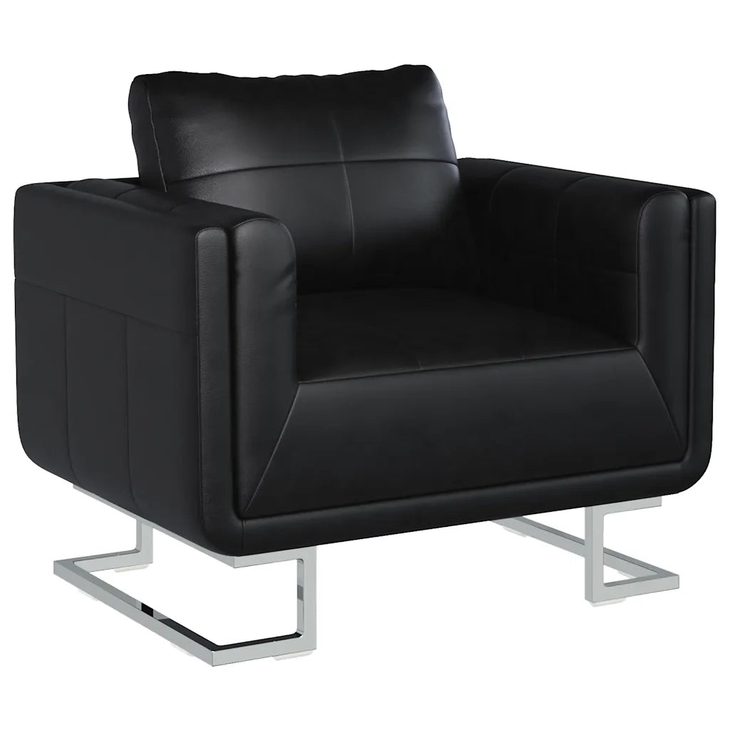 Poltrona a Pozzetto con Gambe Cromate Nera in Similpelle cod mxl 22551