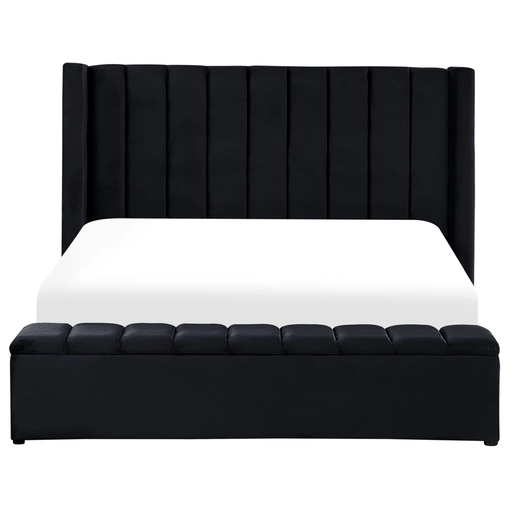 Letto matrimoniale ad acqua in velluto nero con cassapanca 180 x 200 cm moderno glam morbido materasso camera da letto