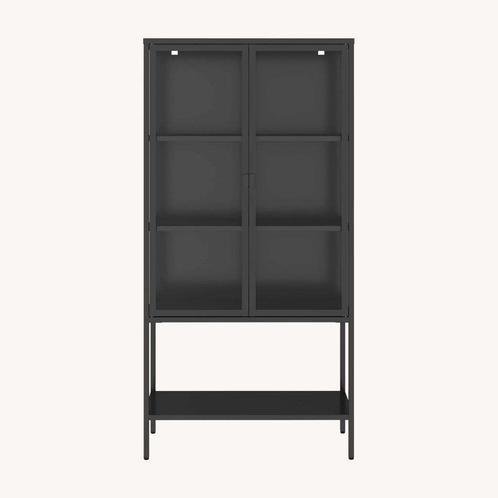 Mobile Vetrina Borshavisa in Acciaio e Vetro Temperato Libreria Credenza 160x80x35 cm Nero [en.casa]