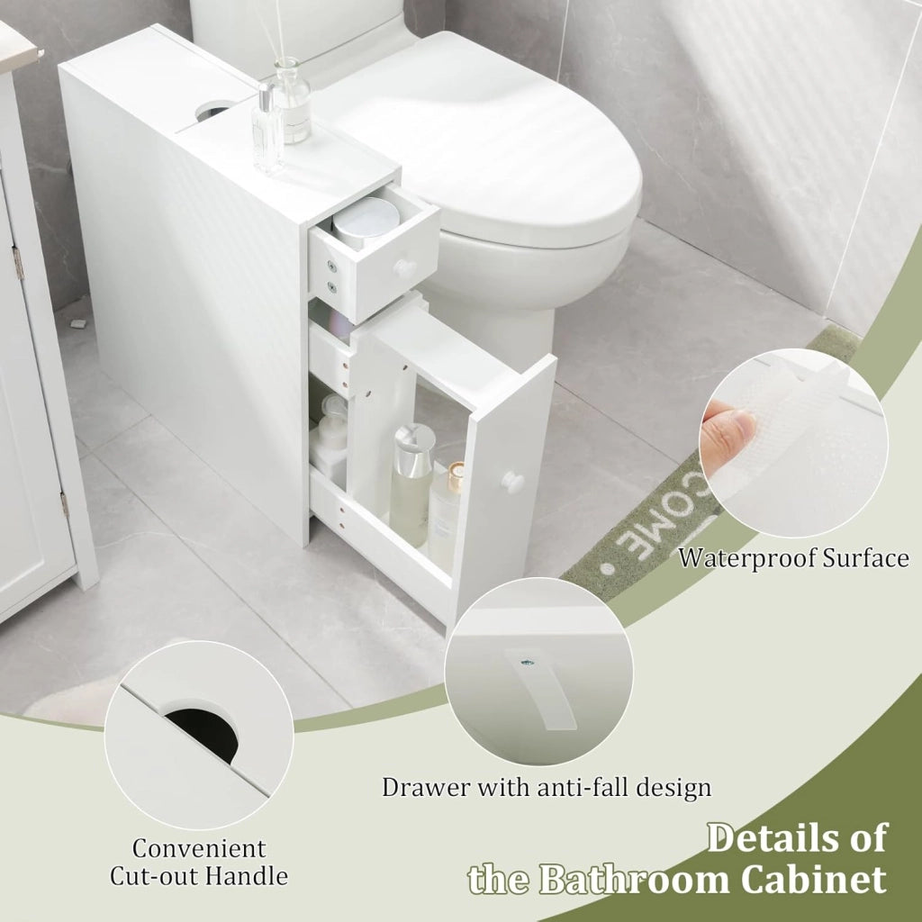 Mobile portaoggetti stretto con 2 cassetti, armadio salvaspazio ideale per spazio di ripostiglio, colonna del bagno, cucina, ufficio, WC, 48 x 16 x 58 cm (bianco)