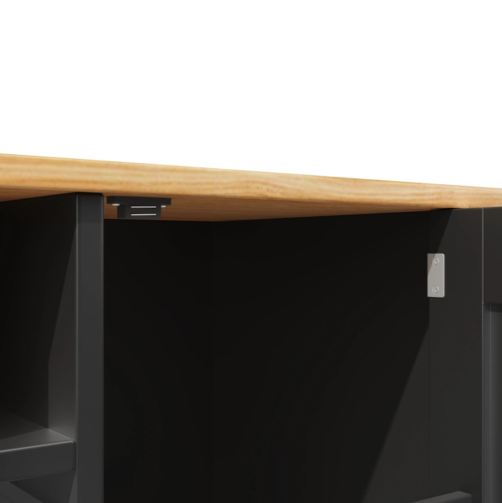 Carrello da cucina 140x40x93.5 cm con piano richiudibile e ruote in MDF nero