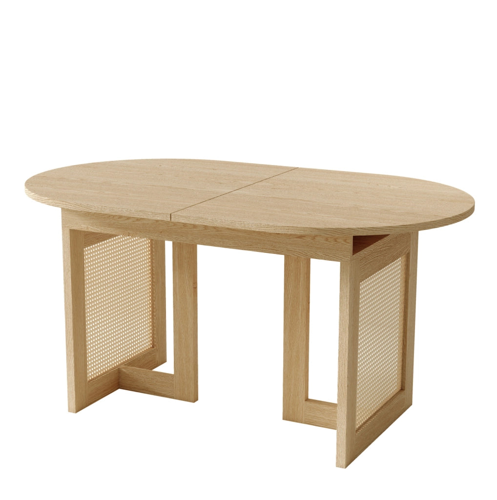 Tavolo da pranzo allungabile 200x90x75 cm con angoli arrotondati; gambe in rattan; MDF; naturale
